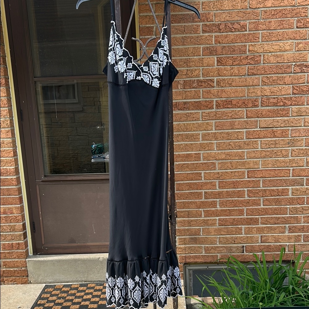 Lapis Blue and Black Spaghetti Strap Slip Maxi Dress